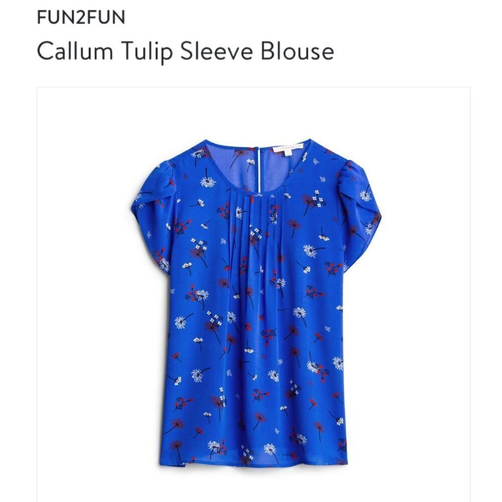 Fun 2 Fun Blue with Red & White Florals Callum Tulip Sleeve Blouse | Size XXL